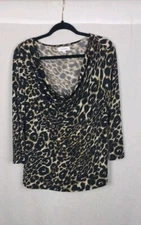 Calvin Klein Blouse Top XL Cowl Neck Cheetah Animal Print Mob Wife Safari Tribal