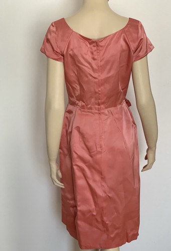 Fabulous Vintage 50’s 1950’s Satin Wiggle Dress Conmar Zipper Rose Embellishment - Picture 3 of 5