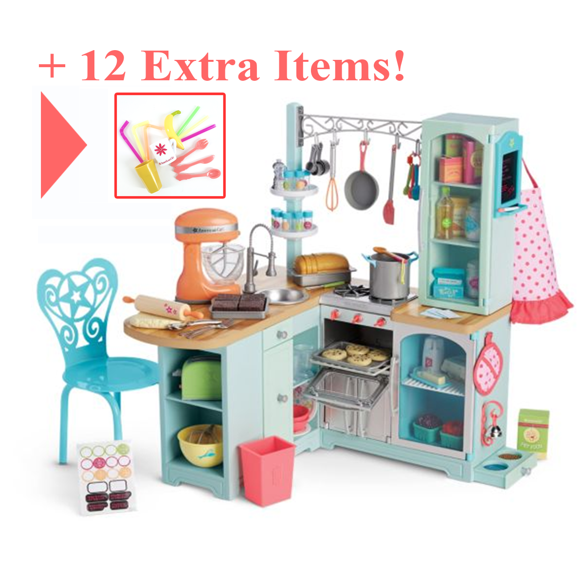 Brand New American Girl Gourmet Kitchen Set 12 New Extra Items