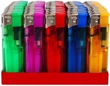 NUOVO BOX 50 ACCENDINI A SCATTO ELETTRONICO RICARICABILE TRASPARENTE-VARI COLORI