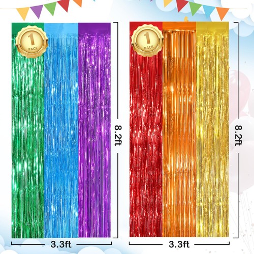 2 Pack Rainbow Fringe Curtain Party Foil Fringe Backdrop Curtains for Birthday - Picture 6 of 6
