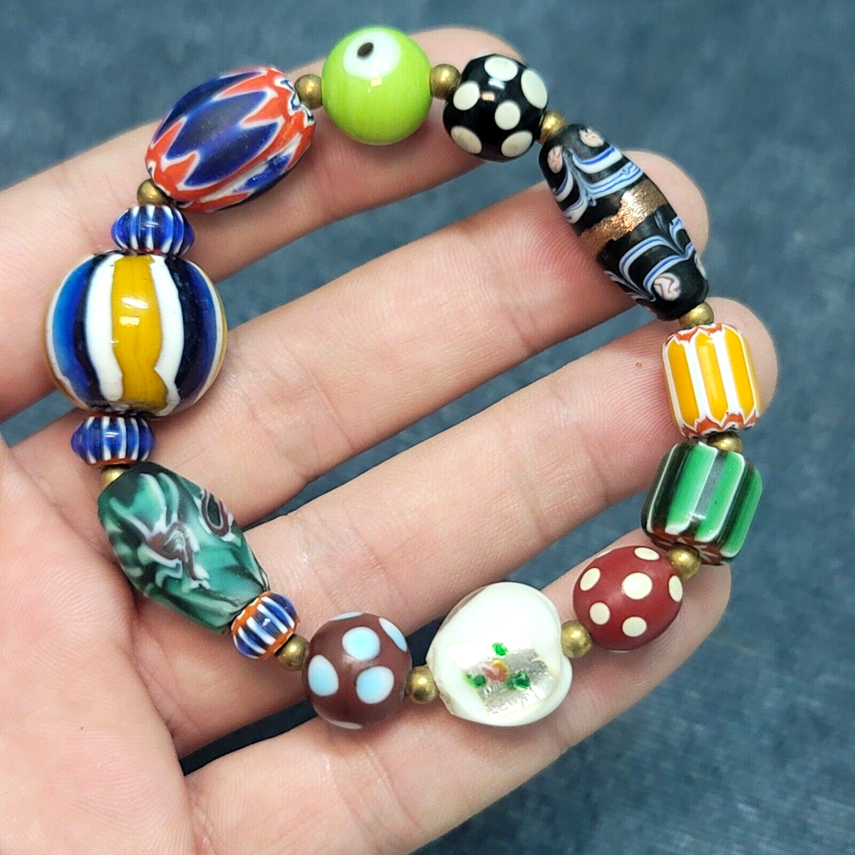 AA Vintage African Venetian Style Glass with Afghani Big Brass