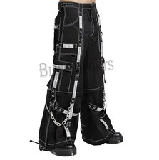 Men's Gothic Pants Threads Reflective Pent Black Punk Buckle Zips Chain Trousers