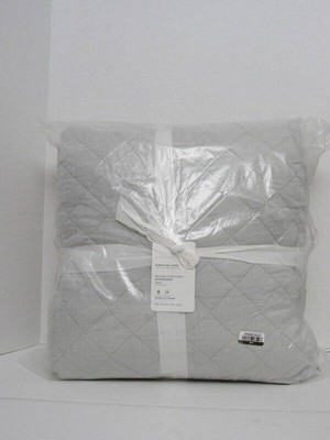 Pottery Barn Belgian Flax Linen Diamond Quilt, King/Cal.King Soft Gray NWT