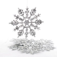 Bulk Lot of 50 Silver 4" Glitter Plastic Winter Snowflake Ornaments