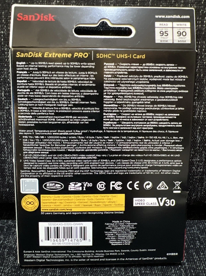 SanDisk 32GB 95MB/s Extreme Pro SDHC Memory Card UHS-I V30 SD U3 633x 4K UHD - Image 2 of 2