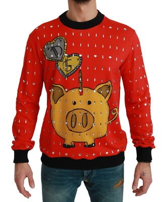 DOLCE & GABBANA roter Pullover Crystal Pig of the Year IT50/US40/L UVP 5600 $