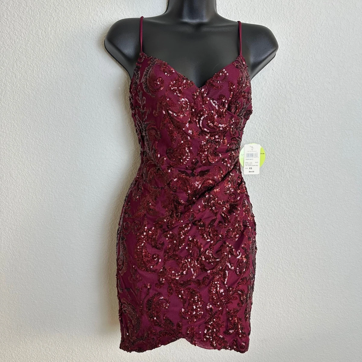 burgundy strappy sheer panel sequin bodycon dress Audrina Bodycon Sequin Gown | Burgundy The body Anna-Kaci Women's Sequin Bodycon Dress