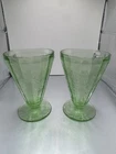 Jeanette Poinsettia Green Depression Uranium Glass Juice Tumbler 5” set of 2