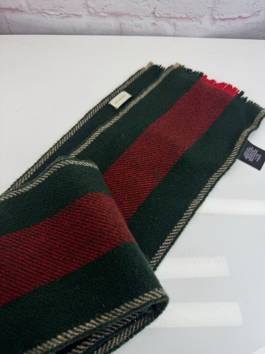 Authentic Gucci Classic Web Stripe Wool Stole Fringe Scarf | eBay