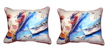 Pair Of Betsy Drake Rowboat Birds Large Indoor Outdoor Pillows 16 X 20