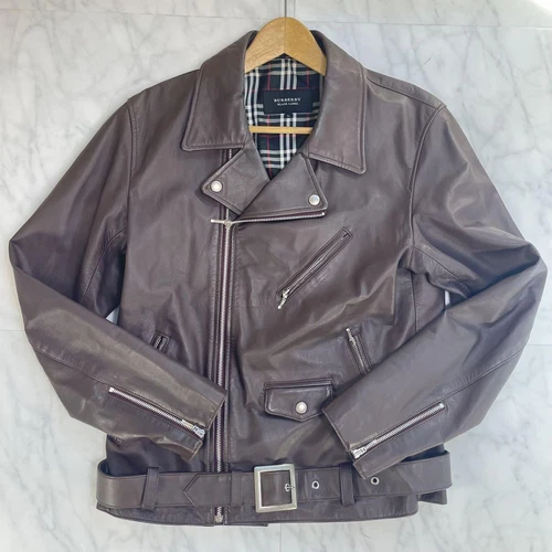 Giacca di pelle Burberry Black Label Double Riders marrone taglia L US:M autentica
