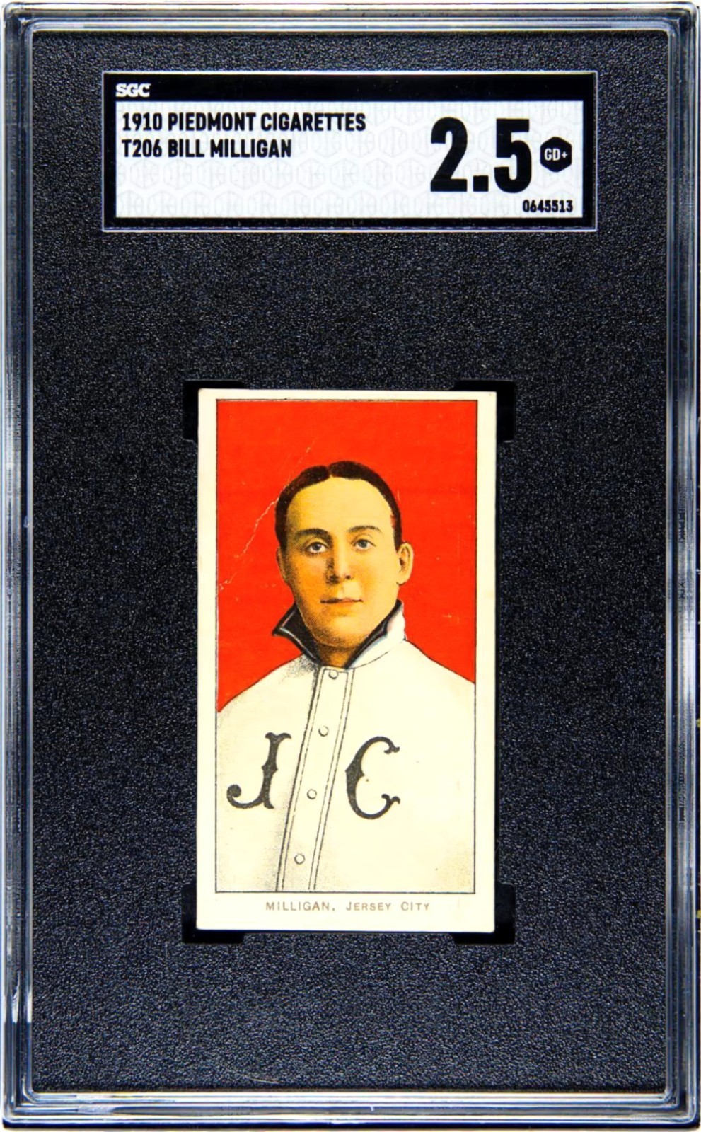 1910 T206 BILL MILLIGAN JERSEY CITY SKEETERS PIEDMONT CIGARETTES SGC 2.5