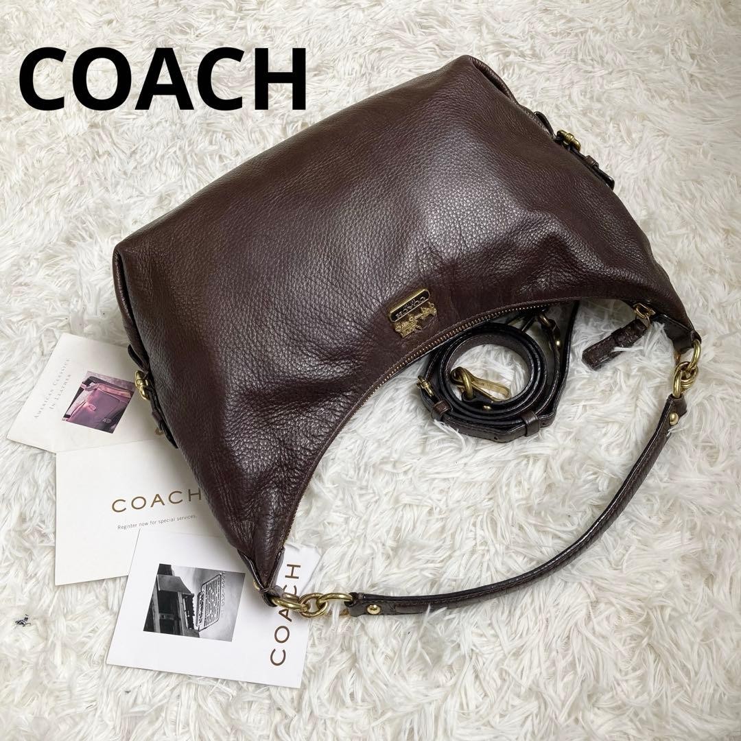 Coach Women's Shoulder Bag Handbag Purse Brown Leather Solid Used Bag