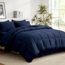 Full Comforter Set 7 Pcs, Navy Blue, 300GSM Microfiber - All Season Bedding