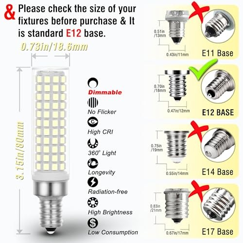 E12 100W Dimmable Replacement LED Candelabra Bulbs C7,6000K Daylight Bright - Picture 7 of 7