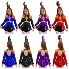 Girls Bodysuit Training Ringmaster Gymnastics Circus Magician With Mini Top