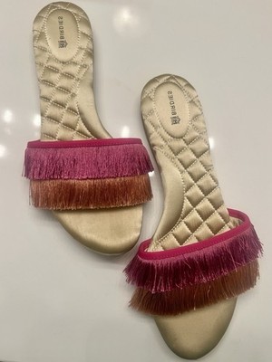 Birdies Sparrow Slides In Sangria pink/soft orange fringe Size 10  