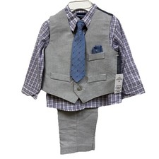 NWT Nautica Baby Boys 4Pc Vest Suit Set Gray Purple With Tie Outfit 12M Formal
