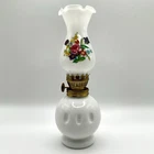 Vintage Mini Milk Glass Oil Hurricane Lamp Fairy Ruffled Floral Finial 8”