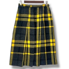 Personal Vintage Plaid 100 Wool Skirt 8 Black Yellow Pleated Midi Academia Prep