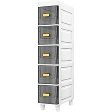 Bathroom Storage Cabinet 5 Tier Waterproof Narrow Toilet Drawer Organizer (Gray)