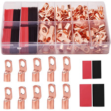 TKDMR 160Pcs Copper Wire Lugs AWG2 4 6 8 10 12 with Heat Shrink Set, 80Pcs Batte
