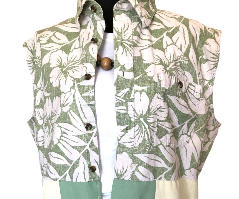 Upcycled Patchwork Boho Duster, Tropical Print La… - image 12