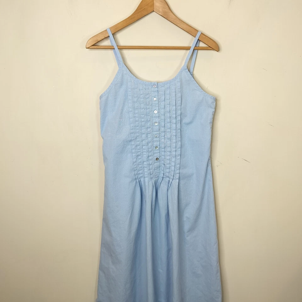 Camisón Crabtree & Evelyn Azul Algodón S Pequeño Para Mujer Tanque Midi Pintuck Plisado Foto 2 de 4