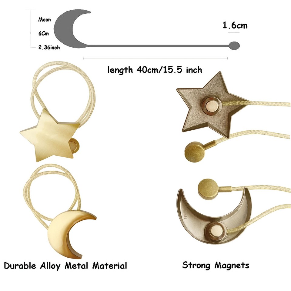 Moon Shape Star Magnetic Curtain Tiebacks Gold 1pc Moon + Star Shape Tieback | eBay
