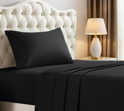 Utopia Bedding Twin Sheet Set 3PC Black Microfiber Soft Deep Pocket Oeko-Tex