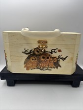 Vintage Wood Purse With Owl Embellishment 1950s Maybe Lucite Handle