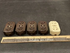 Lot 5 VTG Brown Ivory EAGLE ART DECO surface mount 3 triple outlet box 15A 125V
