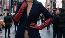 Women's Long Deep Burgundy Leather Gloves Elegant Style