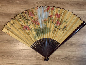 Vintage Chinese Export Wall Fan Hand-Painted Floral Blossom Décor