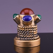 UNUSUAL ANTIQUE CONTINENTAL GOLD GILT SILVER JEWELLED NAUTICAL BUOY WAX SEAL