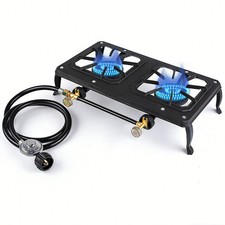 Cast Iron Double Burner Portable Outdoor Camp Stove Propane Gas LPG BBQ Cooker