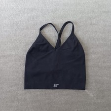 Set Active Sports Bra Women S Black Ribbed Racerback Longline Gym Yoga Athleisur