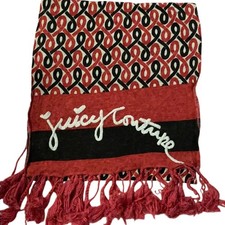 RARE Orig Juicy Couture Y2K Red Navy White Chain Heart Scarf Fall Winter Snow
