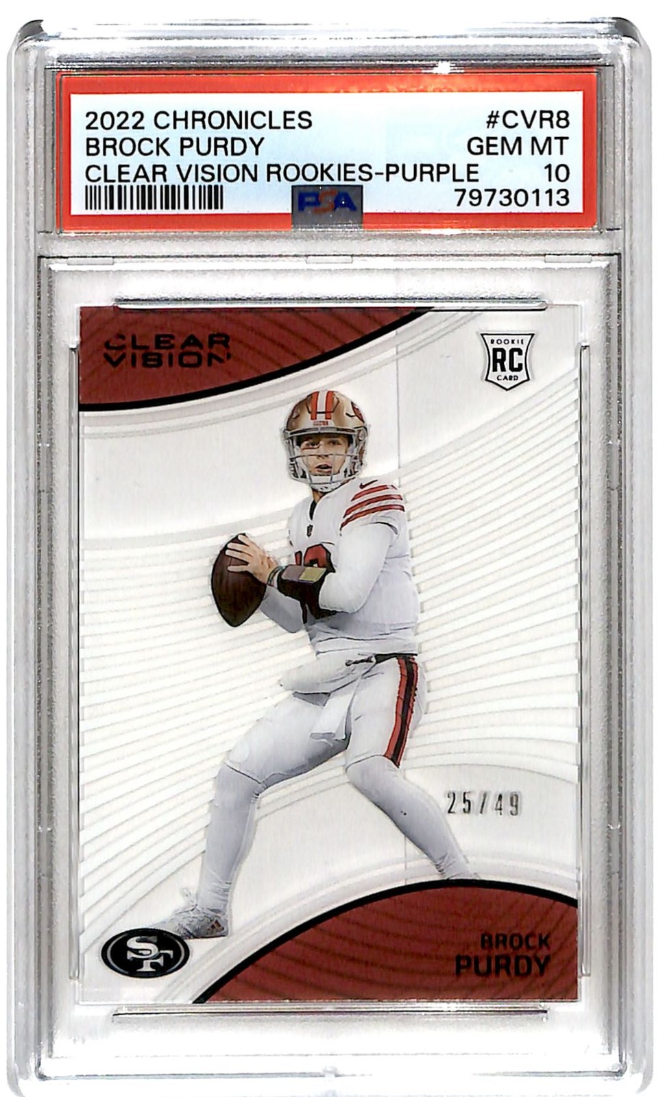 Brock Purdy Panini Chronicles Clear Vision Rookies #CVR8 Purple
