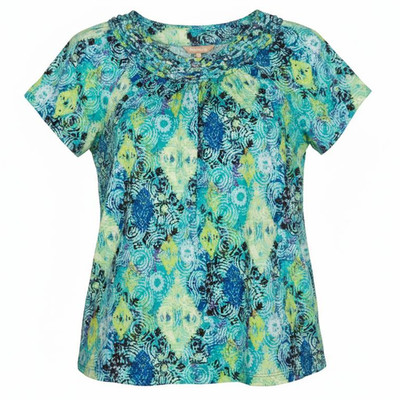 White Stag Blouse w/Gathered Neckline (Aqua Combo) Women's Size Large L (12-14)