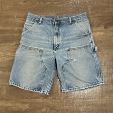Vintage Carhartt B79 DST Mens Blue Denim Carpenter Dungaree Shorts Size 36 E4
