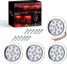4 Inch Clear Lens Red Led Strobe Trailer Tail Lights 12 Led Flush Mount Chrome