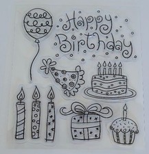 Recollection Happy Birthday Stamp Set Cake Candles Balloon Cupcake Hat