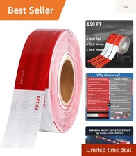2 inch x 160Feet Reflective Safety Tape DOT-C2 Waterproof Red and White Adhes...