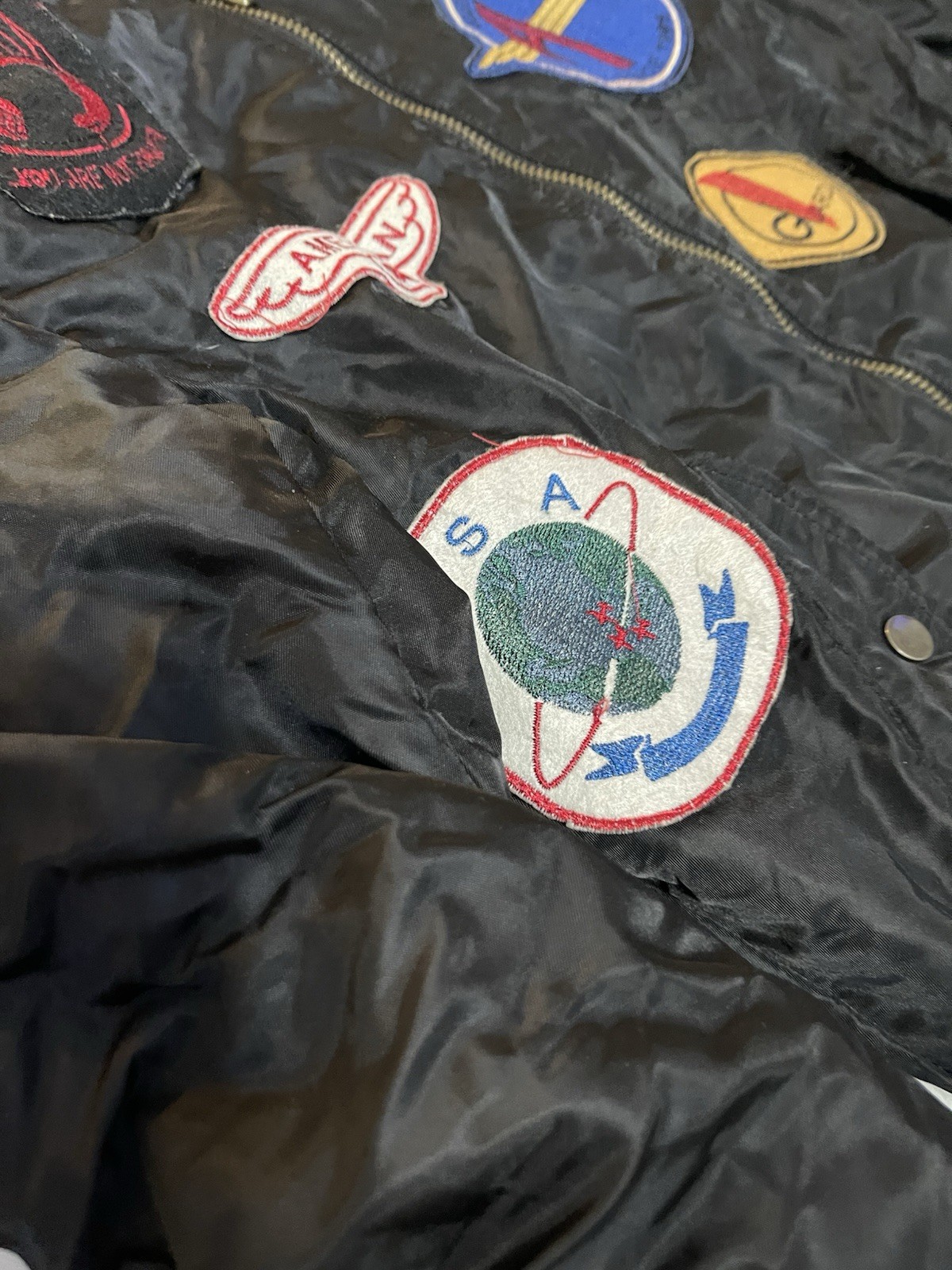 American Stitch Multi Patch Bomber JACKET COAT si… - image 5