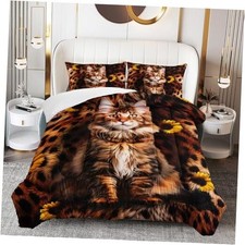 Brown Cow Print Comforter Set Size, Farmhouse Animal Cat Duvet Set for Twin 013