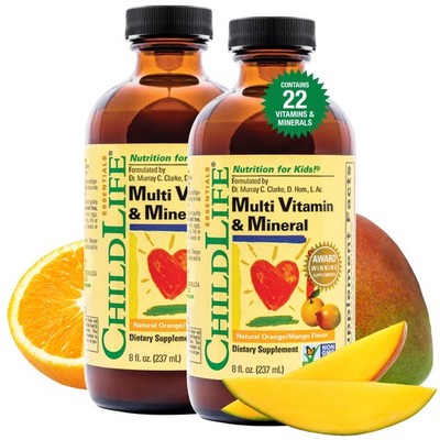 CHILDLIFE Essentials Kids Multivitamin & Mineral Liquid, Orange/Mango, 8oz 2-Pk