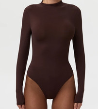 Naked Wardrobe Women's Naked Mock Neck Bodysuit Dark Chocolate Size S NWT