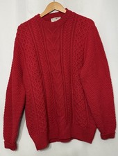Vtg Lord Jeff Cable Knit Crewneck Large Sweater Red British Worsted Wool USA